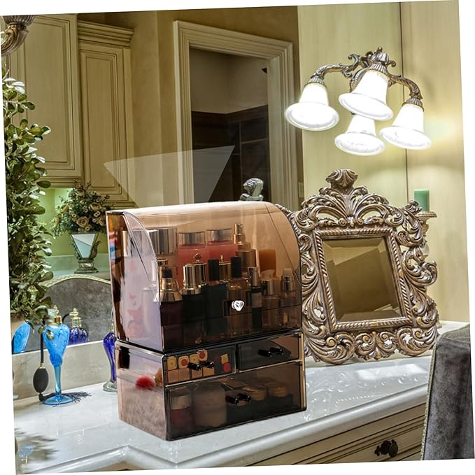 Tabletop Makeup Organizer Transparent Acrylic Cosmetic Storage Box Cover for Lipstick Brushes and Accessories Stylish and Space-saving Design for Vanity Desk