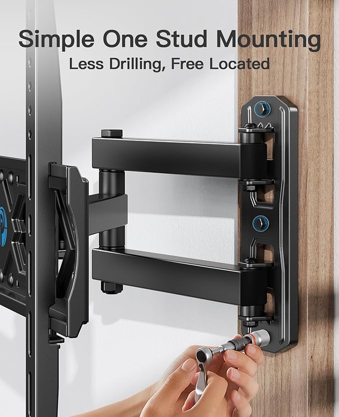 Pipishell Full Motion TV Wall Mount for 26-60 Inch Flat Curved TVs, Heavy Duty Single Articulating Arms TV Bracket Up to VESA 400x400mm and 77lbs, Support Swivel, Tilt, Level Adjustment
