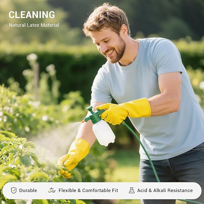 6 Pairs Rubber Cleaning Gloves,Reusable Dishwashing Gloves,Household Dish Gloves for Washing,Cleaning,Kitchen,Painting, Gardening, Pet Care,Extra Thickness,Non-Slip,13", 20 Mil, Heavy Duty,M
