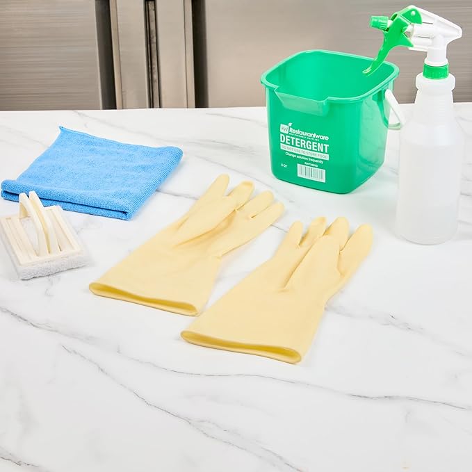 Clean Tek Professional 22 Mil Large Cleaning Gloves, 10 Pairs Of Long Cuff Gloves - No-Slip Grip, No-Powder, Yellow Latex Gloves For Kitchen Cleaning, Ideal For Washing Dishes