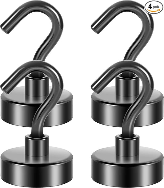 Neosmuk Magnetic Hooks Heavy Duty, 85lb Strong Magnet with Hook for Fridge, Super Neodymium Extra Strength Industrial Hooks for Hanging, Magnetic Hanger for Toolbox, Cruise, Grill(Gunmetal,4 Pack)