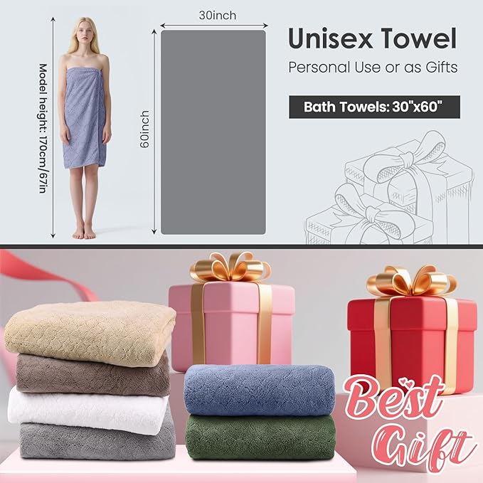Bath Towels, Pack of 4, 30"x60", Large Microfiber Towel Set, Ultra Soft, Super Absorbent, Fast Drying, Perfect for Suana, Shower, Pool, Sport, Travel, Fitness, SPA,Yoga, Coral Fleece - Blue