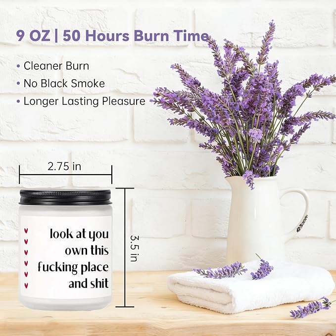 Haukea Funny House Warming Gifts New Home Housewarming Gifts New Home Gift Ideas for Women Men Couple First Apartment Essentials Homeowner Decor Closing Gift - Lavender Scented Candle 9 oz (Homes 3)