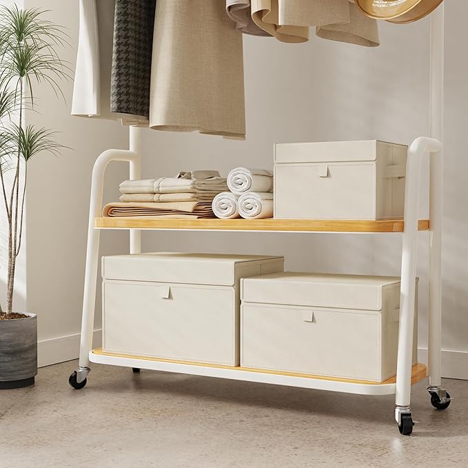 Convenient Storage Bins for Taking Clothes, Fabric Boxes with Flip Cover, Collapsible Organizer with Handles, Cube Baskets for Home, Bedroom, Closet, 10.2x7.9x6.7in, Beige, 2 Pack