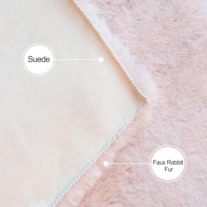 Pink Washable Fluffy Rug 5x7 Area Rugs for Bedroom Plush Faux Rabbit Shag Fur Rug for Living Room Nursery
