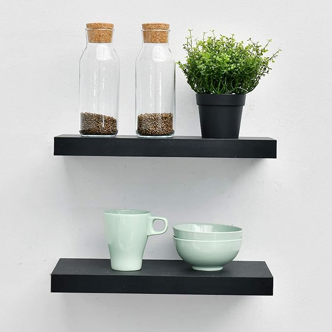 WELLAND Simons Floating Wall Shelf Ledge Shelves, 18-Inch, Black