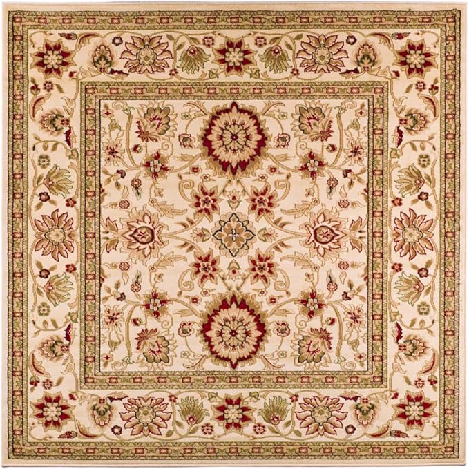 SAFAVIEH Lyndhurst Collection Area Rug - 6' Square, Ivory & Ivory, Traditional Oriental Design, Non-Shedding & Easy Care, Ideal for High Traffic Areas in Living Room, Bedroom (LNH212L)