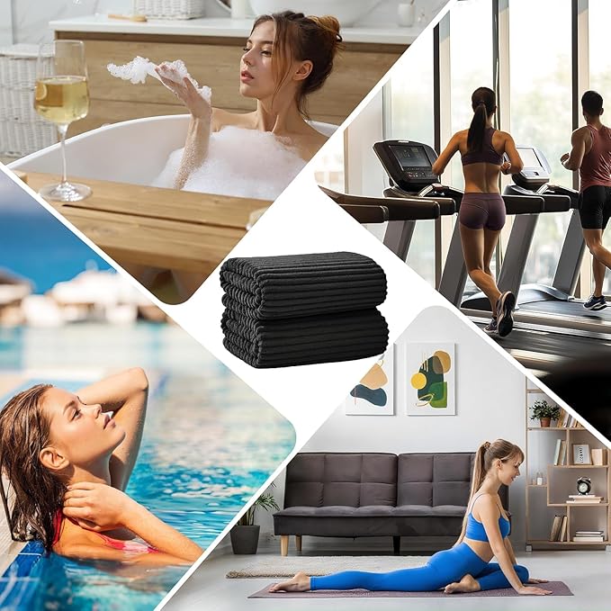 Extra Large Bath Towel Set of 6 (40"x80"),Oversized Bath Sheet Super Soft Highly Absorbent Microfibers Quick Dry Luxury Shower Towel for Bathroom Spa Gym Hotel Yoga (Black, 6Piece)