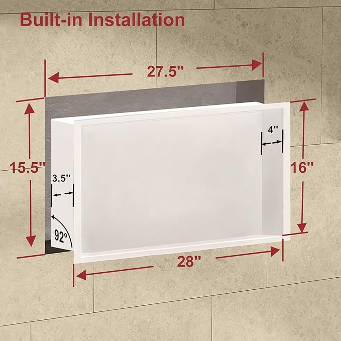 Shower Niche, Stainless Steel Elegant Bathroom Niche, No Tile Needed Recessed Shower Shelf Organizer for Storage