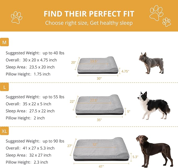 EGOHOME Waterproof Dog Beds for Large Dogs,Orthopedic Dog Bed with Pillow for Crate,Memory Foam Pet Bed Mat-Egg Crate Foam Support,Removable Washable Cover,Non-Slip Bottom-Grey,41x27x5.3 Inches