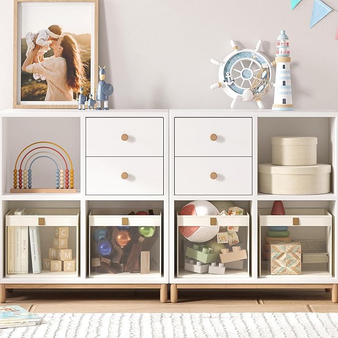 Linen Closet Organizers and Storage, Closet Storage Bins Basket Organizer, Foldable Organization Baskets with Mesh Window for Clothes Towels and Toys, 11" x 11" x 11", Beige, 4 pack