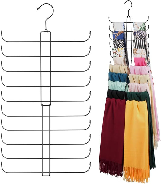 Scarf Organizer Scarf Hanger for Closet, Rotatable Sturdy Hijab Holder Holds 20 Scarves, Space Saving Closet Organizers and Storage, Black
