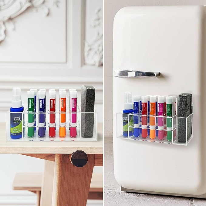 Acrylic Magnetic Dry Erase Marker Holder, 10 Slots Clear Magnetic Marker Pen Holder, Magnet Storage for Whiteboard, Desk, Office, Classroom, Home, Pen,Eraser,Cleaner Not Included