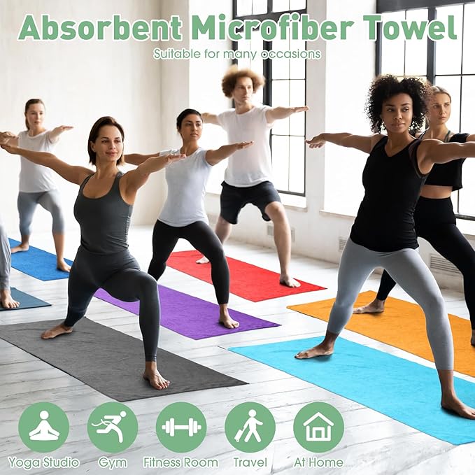10 Pcs Hot Yoga Towels Bulk Non Slip Microfiber Anti Slip Absorbent Multicolor Wicking Pilates Yoga Mat Towel for Women Men Pilates, 27" x 72" (Classic)
