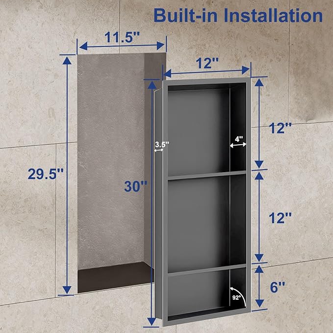 Shower Niche, Stainless Steel Elegant Bathroom Niche, No Tile Needed Recessed Shower Shelf Organizer for Storage