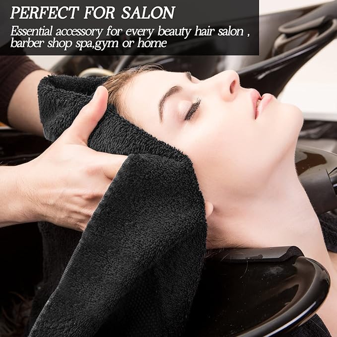 48 Pack Bleach Proof Towels 16x 26inch Microfiber Absorbent Hair Towels Bulk Bleach Salon Hand Drying Cloth for Gym Bath Spa Shaving Shampoo Home(Black)