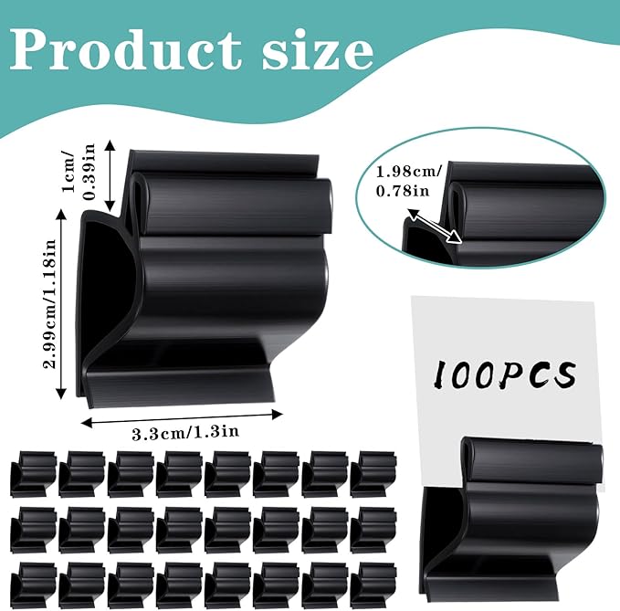 100 Pcs Black Sign Clip Food Tray Label Holder Plastic Buffet Food Label Clip Reusable Price Tag Tray Sign Holder for Bake Sale Gathering Retail Merchandise Display, Card and Bowl Not Included