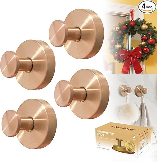 Suction Cup Hooks, Suction Cup Hooks for Shower,Removable Towel Hooks for Bathroom Window Glass Door Wall, Bath Robe Looafh Wreath Hook for Hanging (Rose Gold)