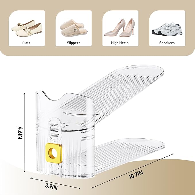 Shoe Slots Organizer for Closet, Shoe Stacker Organizer Double Layer Stack Shoe Rack, Shoe Display Shelf 50% Space Saver Storage Holder for Closet, 24 PACK