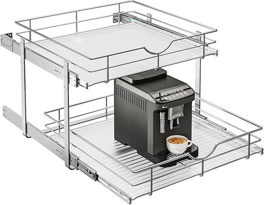 WelFurGeer 2-Tier Kitchen Cabinet Pullout Shelf and Drawer Organizer, Soft Close Pantry Pull Out Shelves, Heavy Duty Pull Out Cabinet Organizer with Shelf Liner for Kitchen Cabinets, Pantry Storage