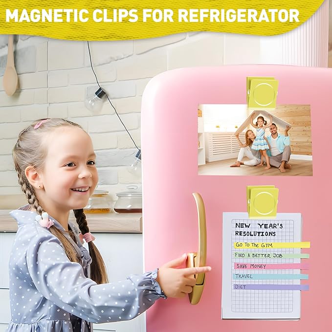 Grtard Strong Magnetic Clips, 2.2 Inch Extra Large Magnetic Clips Heavy Duty, 4Pack Magnet Clip for Fridge, Clip Magnets for Refrigerator, Whiteboard, Classroom, Kitchen, Office Organizer (Yellow)