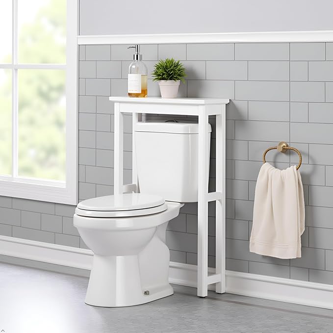 Alaterre Furniture Dorset Over-The-Toilet Storage Shelf – 27" W x 37" H Space Saver Rack with Single Open Shelf for Towels & Toiletries – Minimalist Modern Design & Easy Assembly Bathroom Organizer