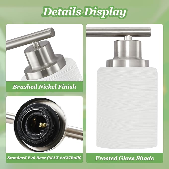 6-Light Brushed Nickel Vanity Lights for Mirror, Bathroom Light Fixtures with Textured Milky White Glass Shade, Modern Kitchen Light Fixtures Wall Sconce Light - E26 Base