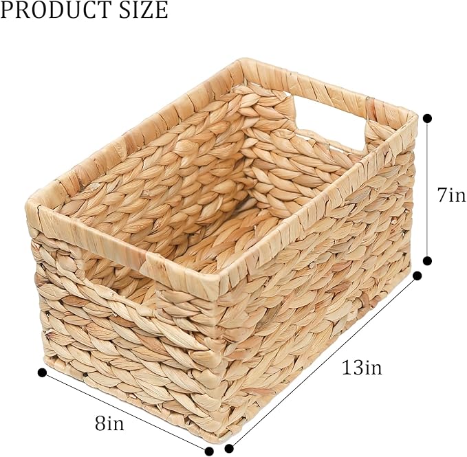 Wicker Storage Basket,Storage Basket with Built-in Handles, Water Hyacinth Storage Baskets for Organizing, Large Wicker Baskets for Storage, Woven Basket for Bedroom, Living Room(2Pack)