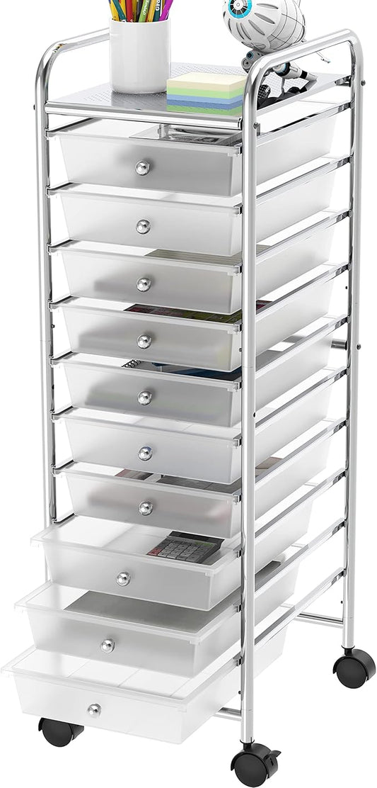 Simple Houseware Utility Cart with 10 Drawers Rolling Storage Art Craft Organizer, Chrome