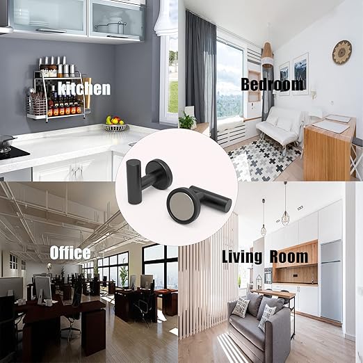 Magnetic Hooks Coat Magnet Hooks for Hanging,Magnetic Hooks Heavy Duty with Rare Earth Neodymium for Pot Holder,Grill,Refrigerator,Home,Kitchen,Workplace or Office.Pack of 2,Black