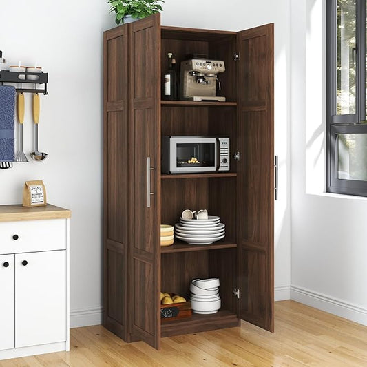 KEIKI 70.87" Tall Kitchen Pantry Storage Cabinet with 2 Door and Shelves, Freestanding Wood Hutch Food Pantries Cupboard for Coffee Bar, Dining Room, Living Room, Walnut