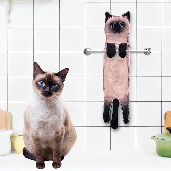 PAT JUUMG Funny Cat Hand Towels for Bathroom Kitchen, Cute Home Decorative Hanging Face Towels, Super Absorbent Soft, Cat Lovers Gifts for Women, Housewarming Gift