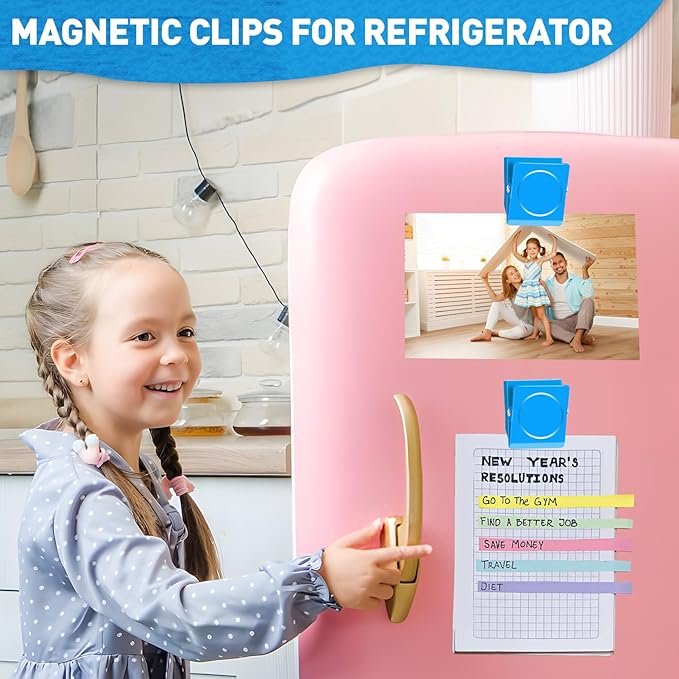 Grtard Strong Magnetic Clips, 2.2 Inch Extra Large Magnetic Clips Heavy Duty, 2Pack Magnet Clip for Fridge, Clip Magnets for Refrigerator, Whiteboard, Classroom, Kitchen, Office Organizer (Blue)