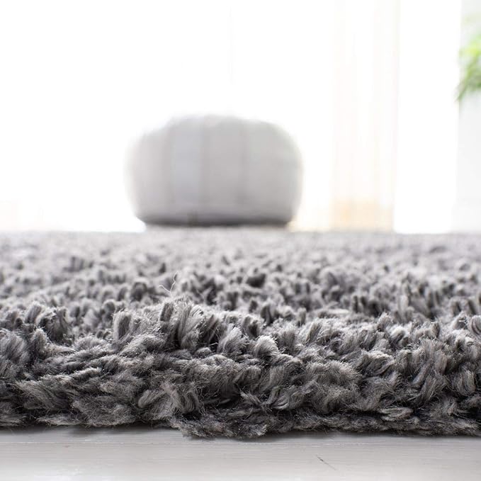 SAFAVIEH Fontana Shag Collection Area Rug - 6'7" x 9', Silver, Solid Design, Non-Shedding & Easy Care, 2-inch Thick Ideal for High Traffic Areas in Living Room, Bedroom (FNT800G)