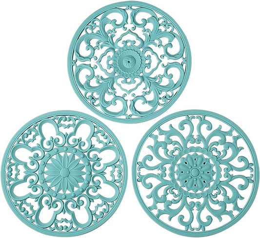 Extra Thick Silicone Trivet Mat for Hot Dishes, Hot Pots and Pans, Pot Holder, Hot Pad to Portect Your Table and Countertop, Kitchen Decor and Accessories,Turquoise,Set of 3