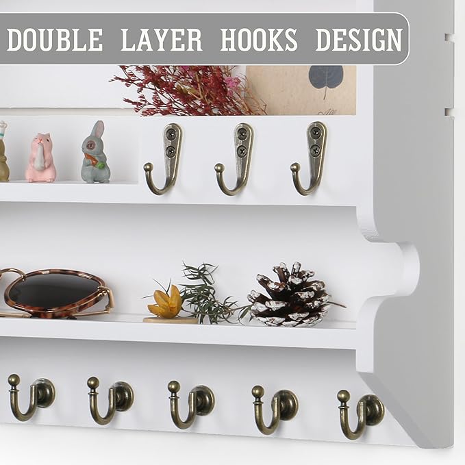 Handcrafted Solid Wood Key Holder for Wall - Artisan Hand-Sprayed Finish & Smooth Edges - Decorative Entryway Organizer, Rustic Wall Mount Key Holder for Home Decor, Sturdy, White