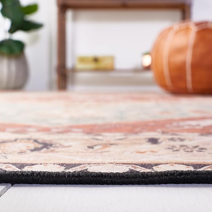 SAFAVIEH Washable Rug Tucson Collection - 8' Square, Aqua & Rust, Slip Resistant & Easy to Clean, Ideal for Living Room, Bedroom, Dining Space (TSN150J)