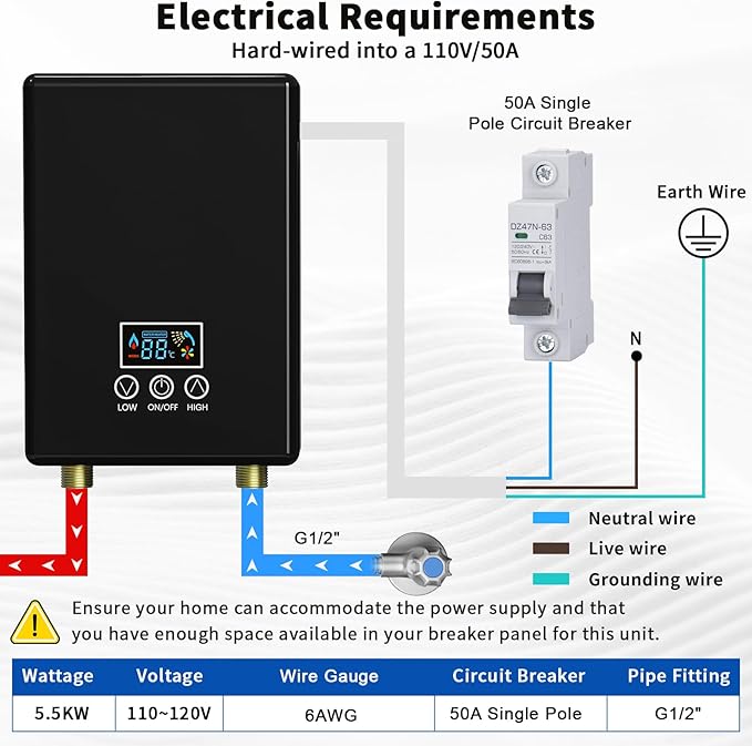 Tankless Electric Water Heater,110V 5500W Under Sink Instant Water Heater with Digital Display Touch Screen&Remote Control On-Demand for Point Of Use for Kitchen,Laundry,RVs
