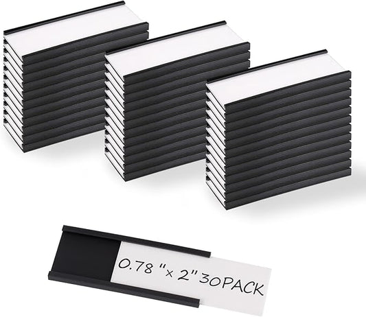 Realth C Channel Magnetic Label Holders 30 Pack 0.75" x 2" - Magnetic Signs for Shelving, Storage Bins, Classroom, Office, Library, Supermarket