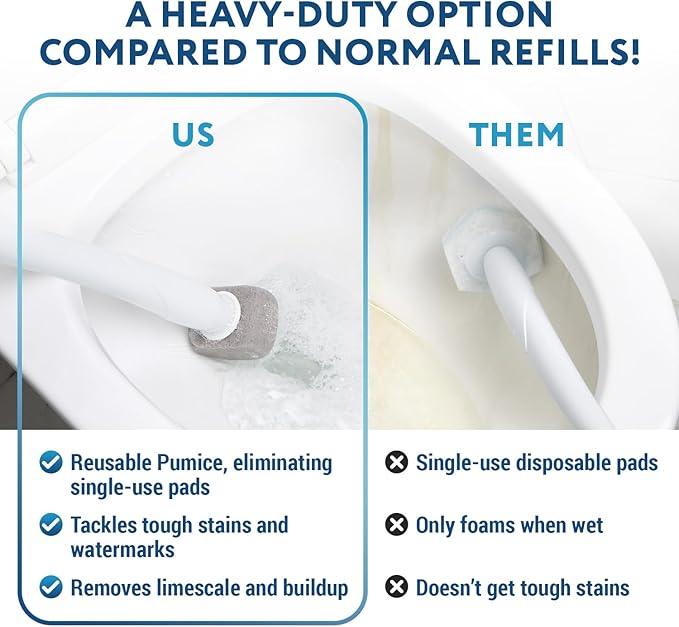 6-Pack Pumice Stone Toilet Bowl Cleaner Refill Heads - Compatible with Clorox Toilet Wand Refills - Reusable Natural Stone Scrub Heads for Tough Stains