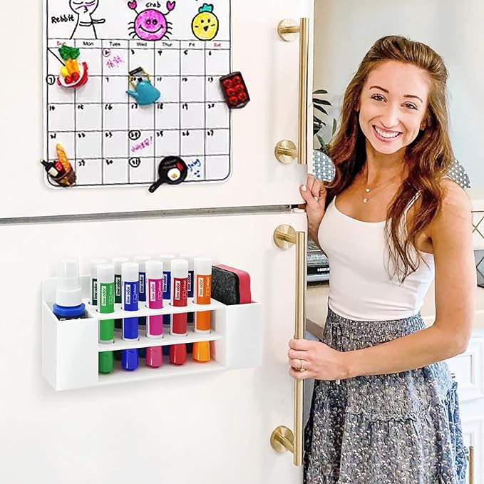 Acrylic Magnetic Dry Erase Marker Holder, 10 Slots White Magnetic Marker Pen Holder, Magnet Storage for Whiteboard Office, School, Home, Pen,Eraser,Cleaner Not Included