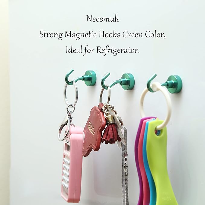 Neosmuk Magnetic Hooks, Cruise Ship Essentials, 30lb+ Heavy Duty Magnetic Hooks for Cruise Cabins, Refrigerator, Grill, Hanging, and Travel | Extra Strong Must-Haves Magnet Hook,Green,5 Pack
