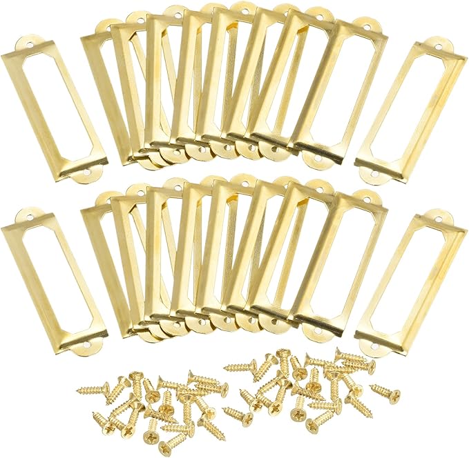 uxcell Metal Label Holders, 60x17mm 60pcs File Name Card Tag Label Holder Frame for Office Library Drawer Cabinet Shelves, Gold Tone
