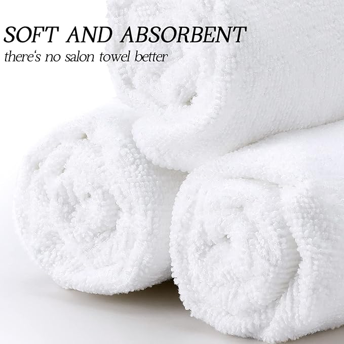 40 Pack Bleach Proof Towels Microfiber Absorbent Resistant Hair Hand Towels Bulk Quick Dry for Barber Gym Bath Spa Shaving (White,16 x 29 Inch)