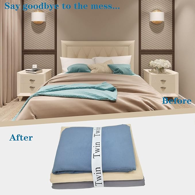 6 Pieces Bed Sheet Organizer Bands, Sheet Organizers and Storage Label Bands, Sheets Organizer for Closet, Sheet Label for Bedding, Sheet Keepers Linen Labels Bedding Bands (White, 6Pcs Twin)