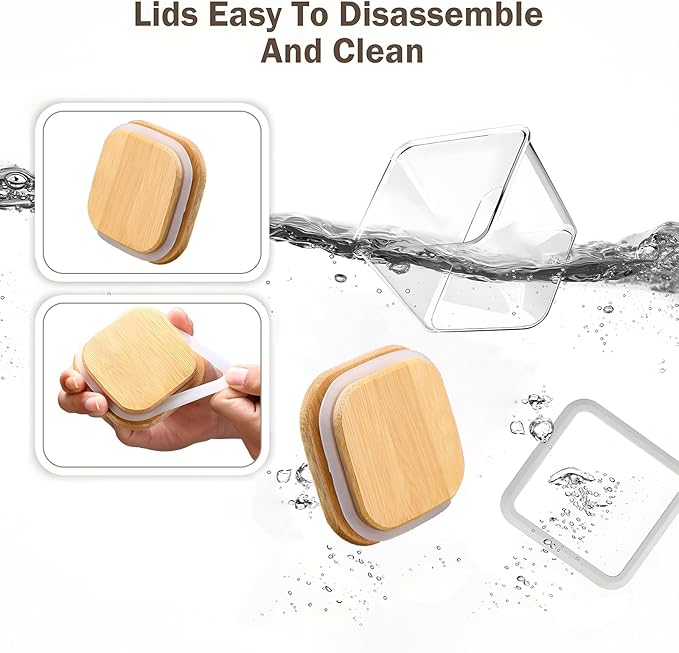 Square Storage Containers with Lids, Clear Food Storage Container Jar with Sealing Bamboo Lid for Noodles Flour Cereal Rice Sugar Tea Coffee Beans (20oz*5/40oz*2/67oz*1)