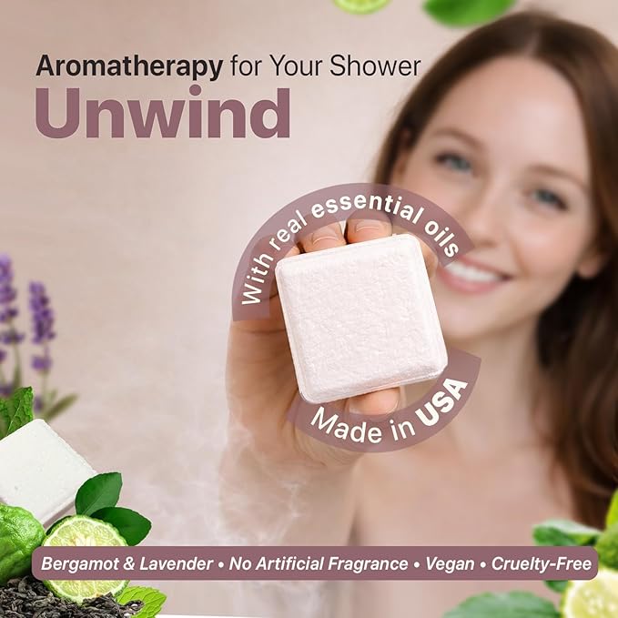 Lavender Shower Steamers Aromatherapy – USA Made with Bergamot Essential OilRelaxation Gifts for Women & Men, Self Care Spa Day Essentials, Stress Relief & Relaxing Calming Pamper Gifts