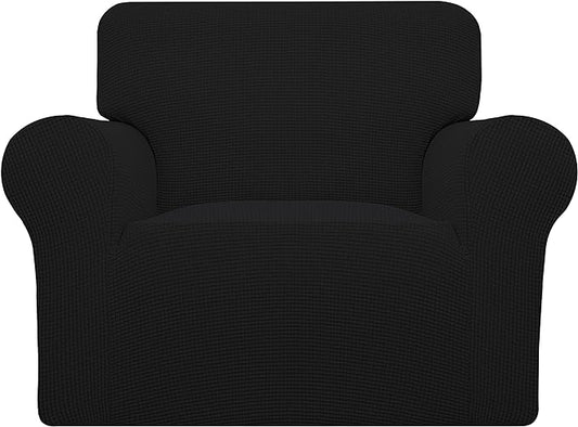 Easy-Going Stretch Chair Sofa Slipcover 1-Piece Couch Sofa Cover Furniture Protector Soft with Elastic Bottom for Kids, Pet. Spandex Jacquard Fabric Small Checks (Chair, Black)