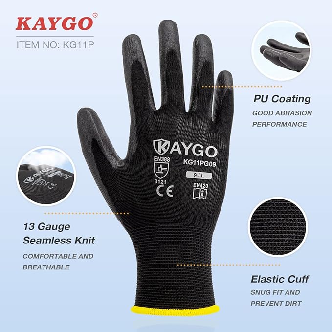 Work Gloves for Men and Women,60 Pairs Seamless Knit PU Coated Safety Gloves, with Smooth Grip on Palm and Fingers, Ideal for Light Warehouse, Manufacturing, Gardening, KG11P (XL,Green)