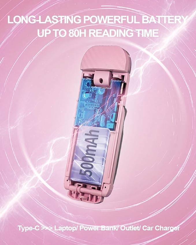 Book Reading Light, Rechargeable Clip on Booklight, Eye Caring 3 Color Temperatures & 5 Brightness Levels, Night Use for Bed, Long Lasting, Reading at Night in Bed, Pink